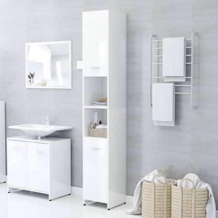 Bathroom Cabinet High Gloss White 30x30x183.5 cm Chipboard