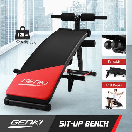 GENKI Fitness Sit Up Bench Home Gym Exercises Equipment W/ Padded Cushion Dumbbell Pull Ropes