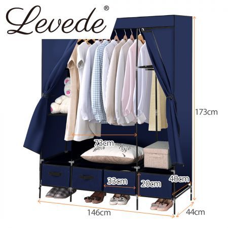 Levede Portable Wardrobe Clothes Closet Storage Cabinet 4 Drawer Navy Blue