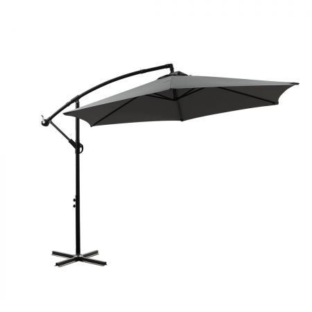 3M Outdoor Umbrella Cantilever Cover Garden Patio Beach Umbrellas Crank Grey