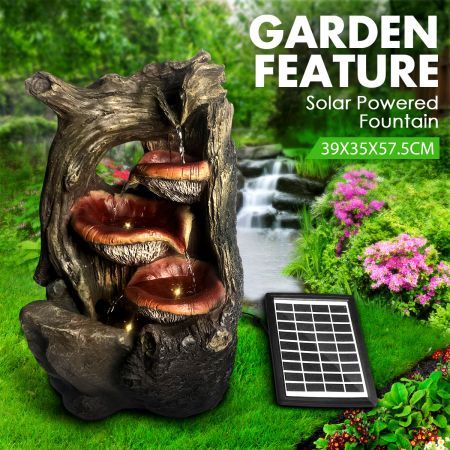 Solar Panel Powered Water Fountain Garden Features Bird Bath Backyard w/ LED Light