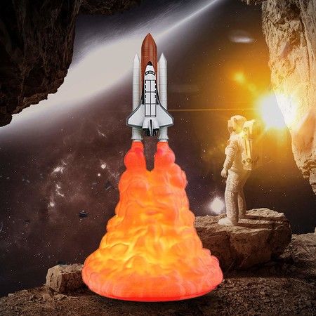3D Print Rocket Lamp, Space Shuttle Lamp Night Light Moon Lamp Materials with USB Rechargeable for Rocket Lovers