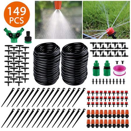 30M 149PCS Plant Watering Mist Cooling Irrigation System Hose Nozzles sprinklers Automatic KITS for Garden, Greenhouse, Patio, Lawn
