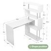 Home Office Computer Desk Corner Table W/ Hutch 4 Tier Bookshelf Storage L-Shaped Rotating Table White 