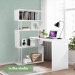 Home Office Computer Desk Corner Table W/ Hutch 4 Tier Bookshelf Storage L-Shaped Rotating Table White 