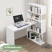 Home Office Computer Desk Corner Table W/ Hutch 4 Tier Bookshelf Storage L-Shaped Rotating Table White 