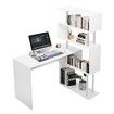 Home Office Computer Desk Corner Table W/ Hutch 4 Tier Bookshelf Storage L-Shaped Rotating Table White 