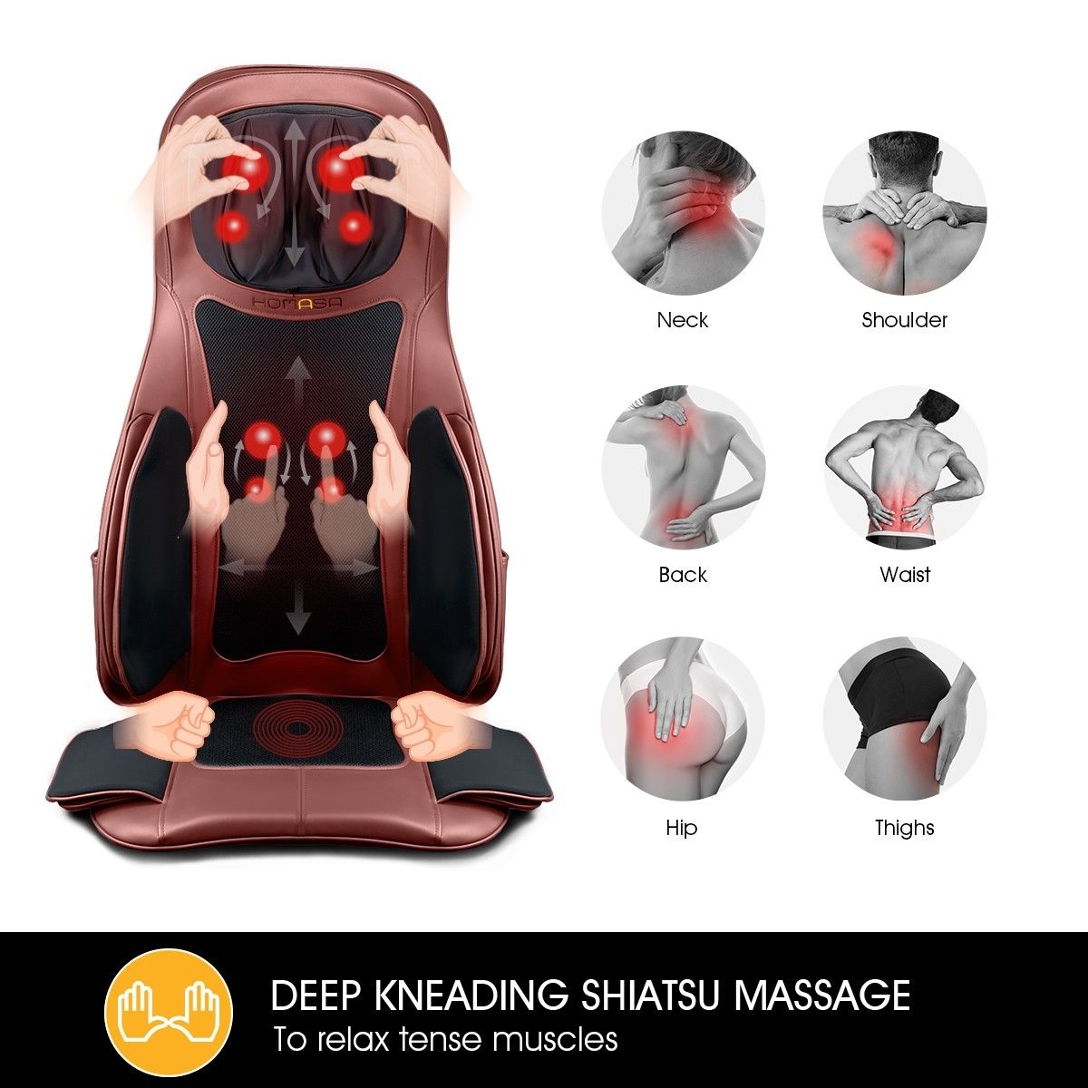 Red Air Compression Shiatsu Rotating Massage Seat Cushion Neck Back Full Body Massager Crazy Sales 