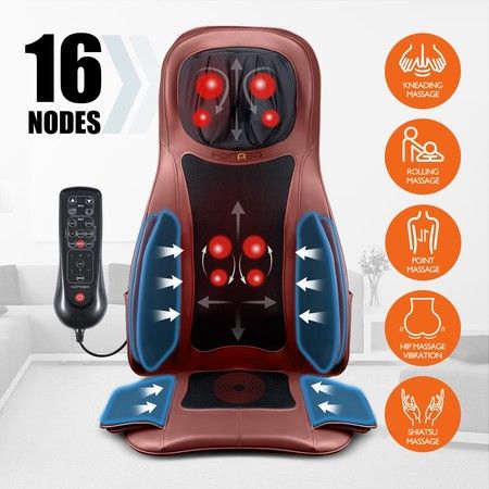 Red Air Compression Shiatsu Rotating Massage Seat Cushion Neck Back Full Body Massager