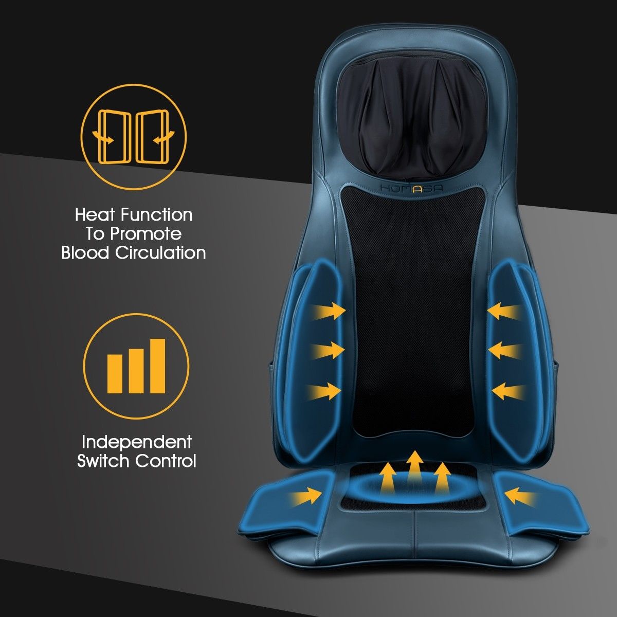 Blue Air Compression Shiatsu Rotating Massage Seat Cushion Neck Back Full Body Massager Crazy 