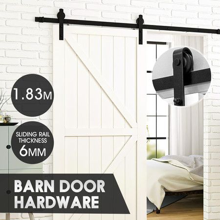 1.83m Heavy Duty Sliding Barn Door Hardware Kit Floor Guides Door Rollers Stoppers