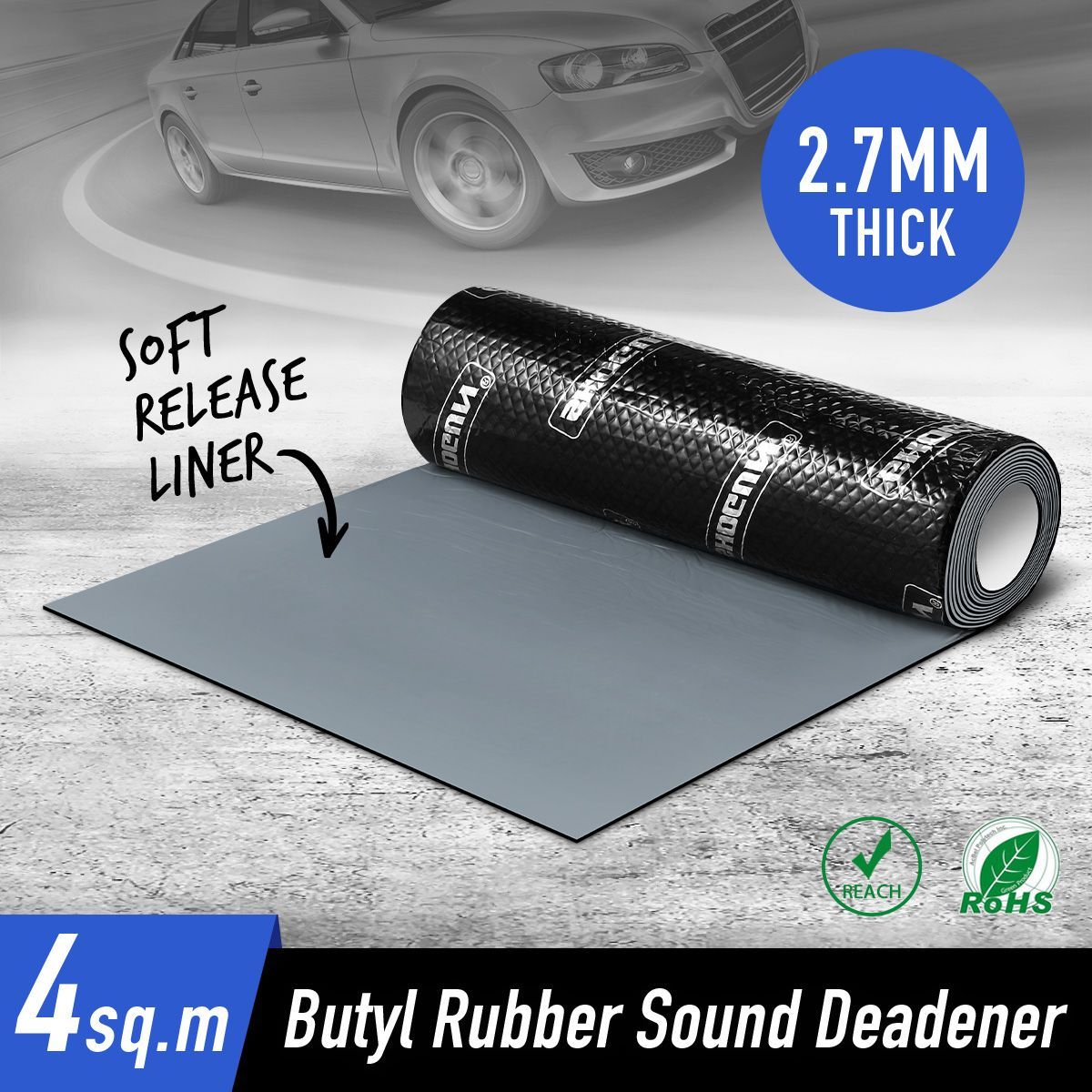 Butyl Sound Deadener Car Automotive Deadening Insulation Mat Noise Proofing Shield Rubber 2.7mm 50x800cm 4 SQM