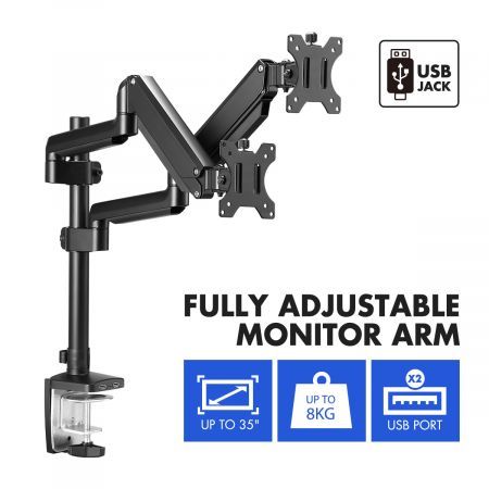 Dual Monitor Stand Computer Monitor Desk Mount Bracket with Adjustable Arms for Screen 13 to 35 Inch 