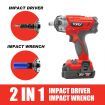 2 in 1 20V Cordless Impact Wrench Driver 1/2" w/ Sockets Battery & Charger (one battery)