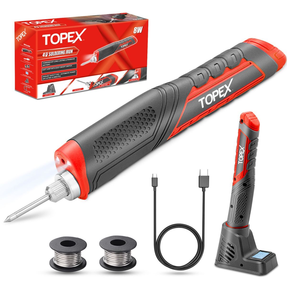 TOPEX 4V Max Cordless Soldering Iron with Rechargeable Lithium-Ion Battery