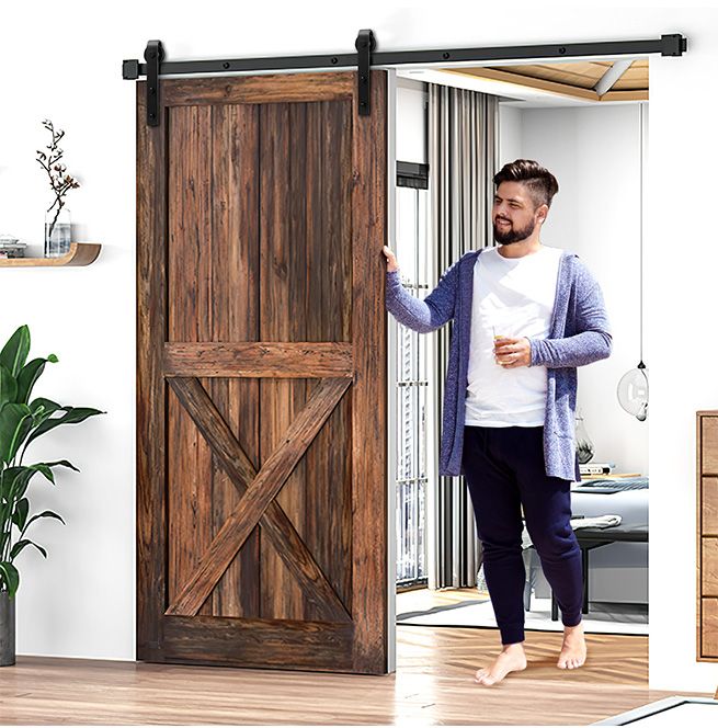 3m Single Sliding Barn Door Hardware Set w/Floor Guide Antijump Block