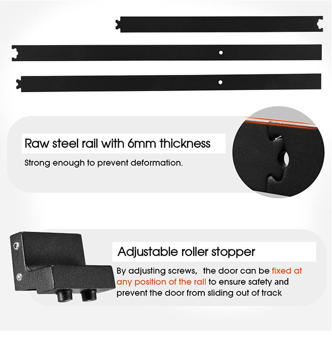 3m Single Sliding Barn Door Hardware Set w/Floor Guide Antijump Block Roller Stopper Crazy Sales