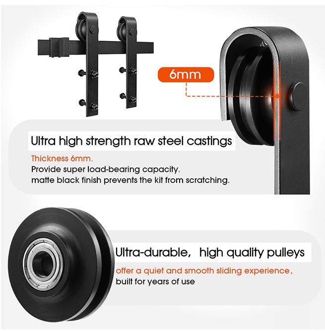 1.83m Heavy Duty Sliding Barn Door Hardware Kit Floor Guides Door