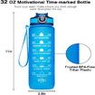 Motivational Drinking Water 1L Bottle with Time Marker & Straw -Col.Blue