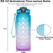 Motivational Drinking Water 1L Bottle with Time Marker & Straw -Col.Blue