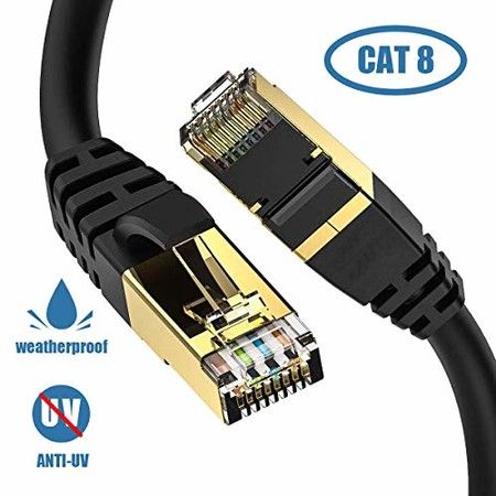 Cat8 3M Ethernet Cable, Outdoor&Indoor, 6FT Heavy Duty High Speed 26AWG, 2000Mhz with Gold Plated RJ45 Connector