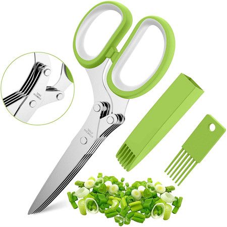 Herb Scissors Set with 5 Blades and Cover - Multipurpose Kitchen Chopping Shear, Mincer, Sharp Dishwasher Safe Kitchen Gadget