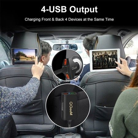 4-Port car charging head Car Portable Charger with safety Hammer