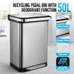 50L Stainless Steel Bin Kitchen Rubbish Bin Recycling Bin Trash Garbage Waste Bin