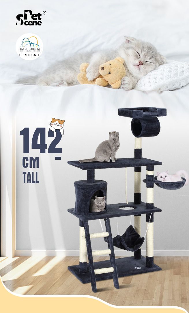 CAT 150cm Large Cat Tree Tower Tall Cat Scratching Post for Indoor Cats and Kittens 