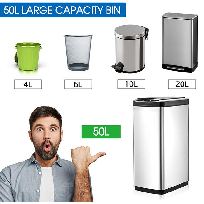 50L Smart Sensor Bin Kitchen Rubbish Recycling Bin Infrared Motion Sensor Trash Waste Bin