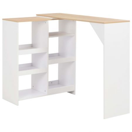 Bar Table with Moveable Shelf White 138x40x120 cm