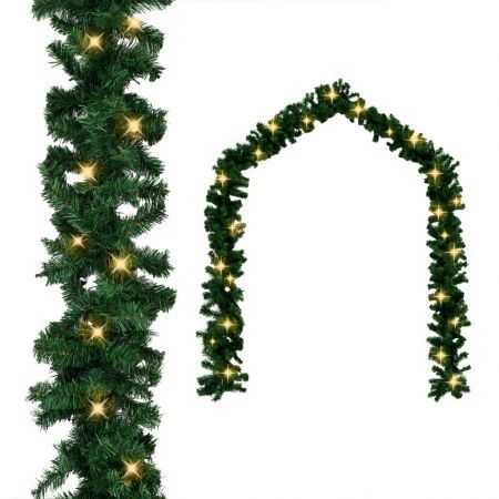 Christmas Garland with LED Lights Green 20 m PVC