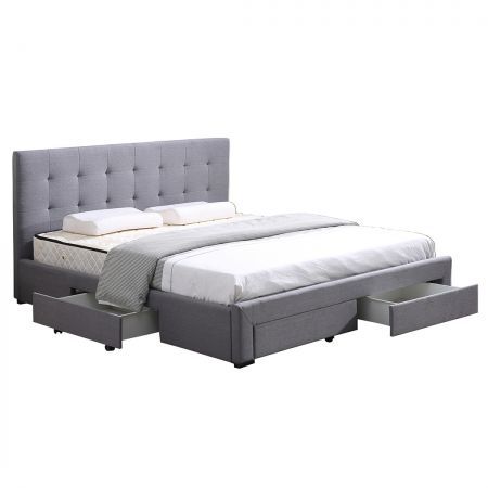 Levede Bed Frame Base With Storage Drawer Mattress Wooden Fabric Double Grey