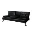 Adjustable Sofa Bed Lounge Futon Couch Leather Beds 3 Seater Cup Holder Recliner Black