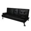 Adjustable Sofa Bed Lounge Futon Couch Leather Beds 3 Seater Cup Holder Recliner Black