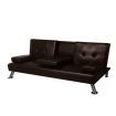 Adjustable Sofa Bed Lounge Futon Couch Leather Beds 3 Seater Cup Holder Recliner Brown