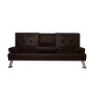 Adjustable Sofa Bed Lounge Futon Couch Leather Beds 3 Seater Cup Holder Recliner Brown