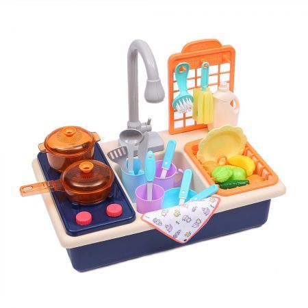 35x Kids Kitchen Play Set Dishwasher Sink Dishes Toys Cookware Pretend Play Blue