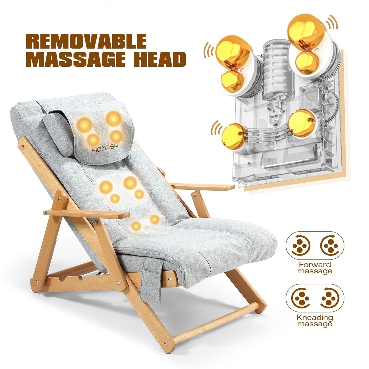 Homasa Wooden Massage Chair Adjustable Recliner Chair Chaise Lounge