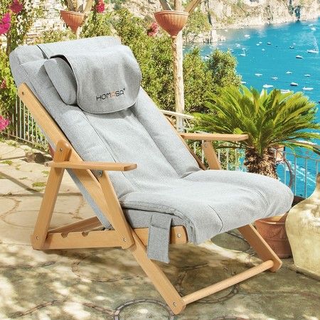 Homasa Wooden Massage Chair Adjustable Recliner Chair Chaise Lounge Chair Gray