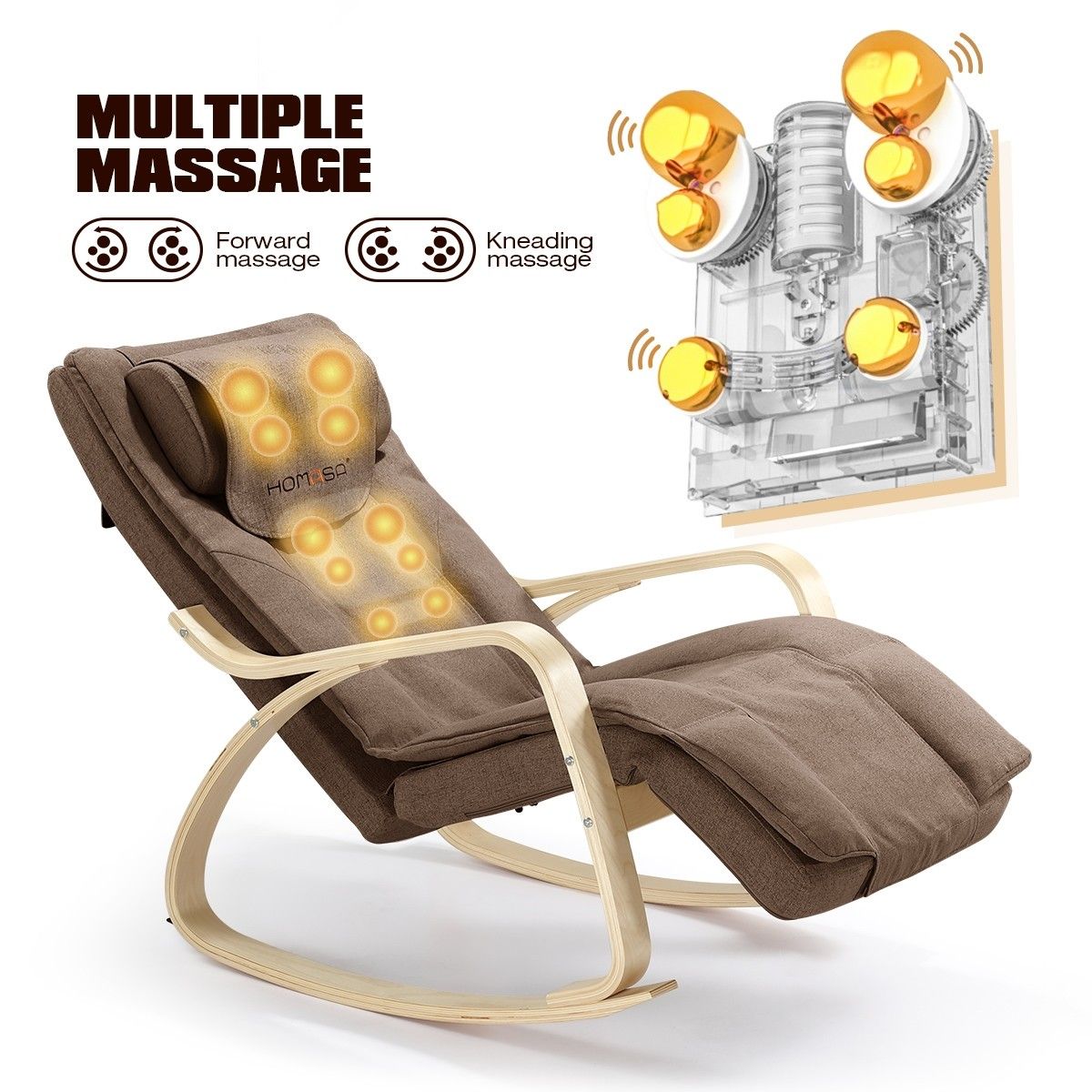 Homasa Wooden Massage Chair Rocking Recliner Chair Chaise Lounge Chair