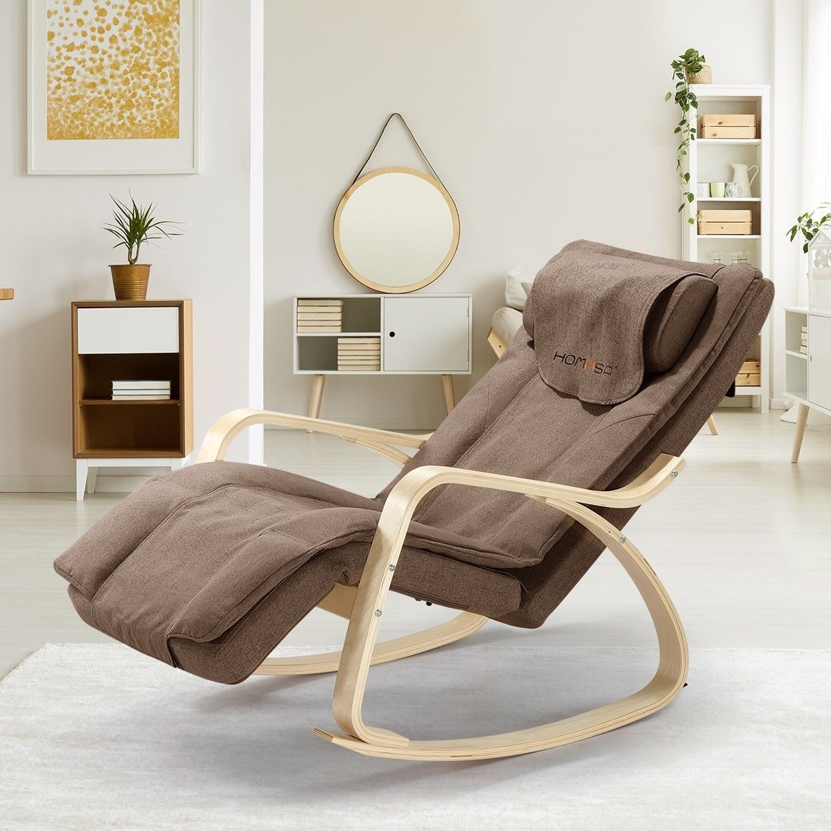 Homasa Wooden Massage Chair Rocking Recliner Chair Chaise Lounge Chair Brown Crazy Sales