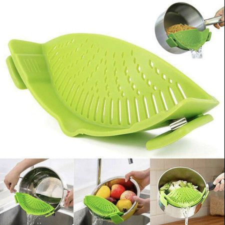 Kitchen Snap and Strain Strainer, Clip On Silicone Colander, Fits all Pots and Bowls  Lime Green