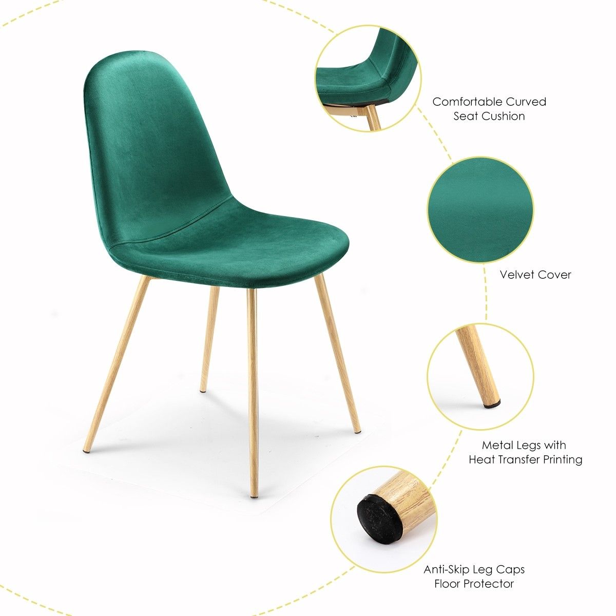 Soft Dining Chairs Velvet Kitchen Chairs Ergonomic Chair Set of 2 with