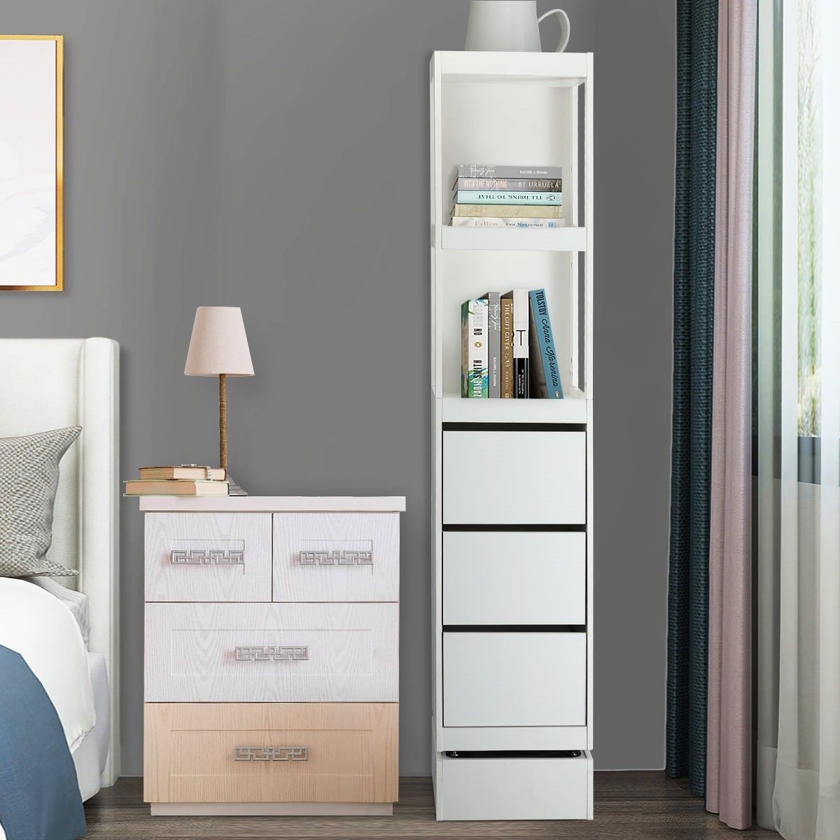 360Degree Swivel Bookcase Shelves Full length Mirror Storage