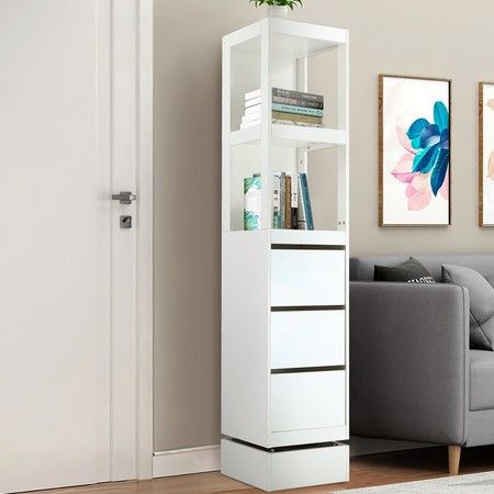 Swivel Bookcase Cabinet Shelves, Monarch Specialties Ladder Bookcase With Storage Drawers Underneath