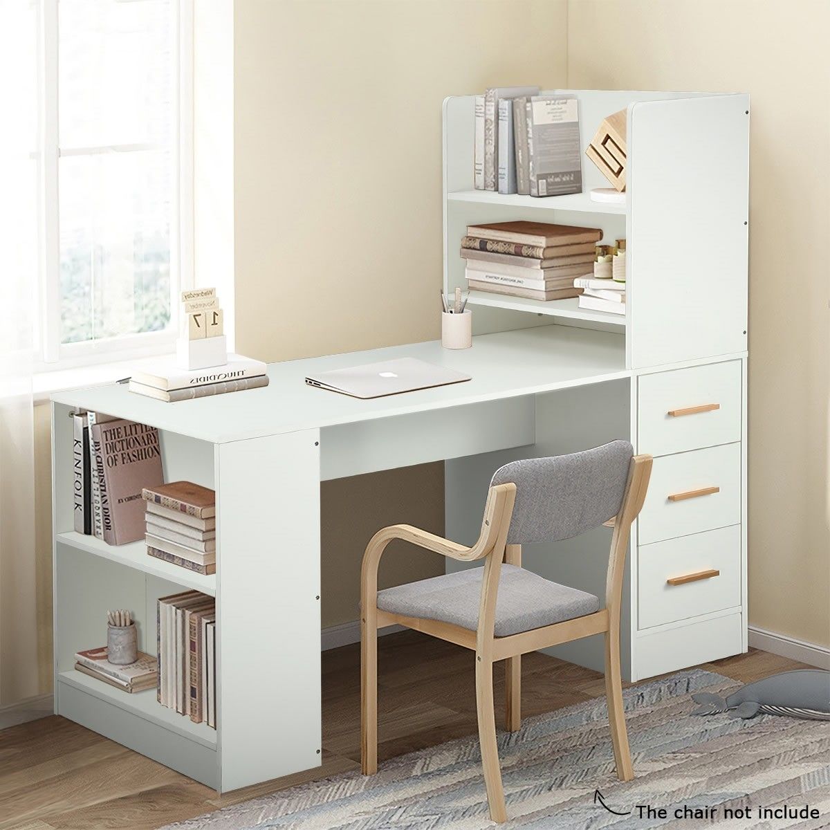 120cm Computer Desk Hutch with Shelves and Drawers on Side Home Office