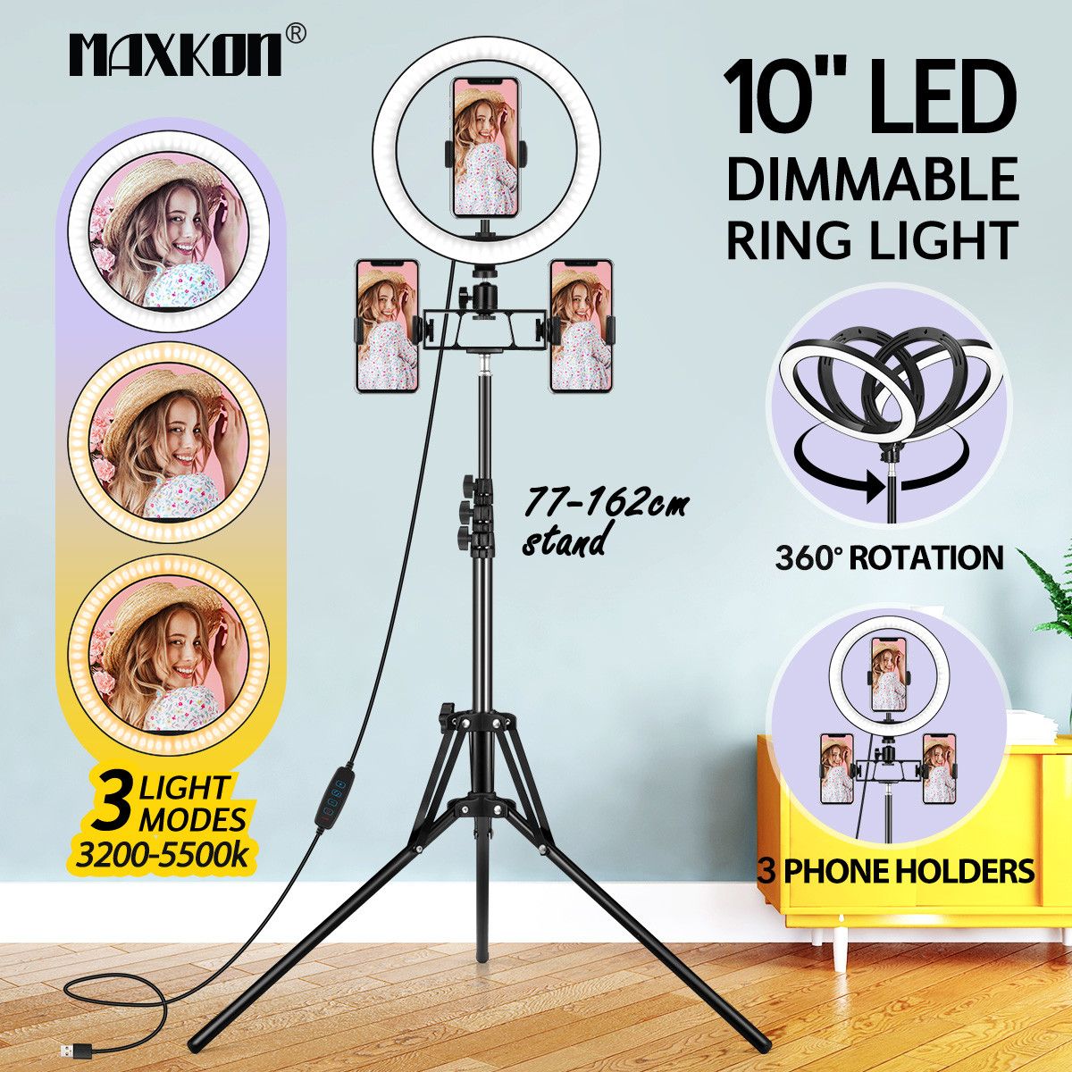 10 Inch LED Ring Light Selfie Ring Light with Adjustable Tripod Stand for Makeup Video Vlog