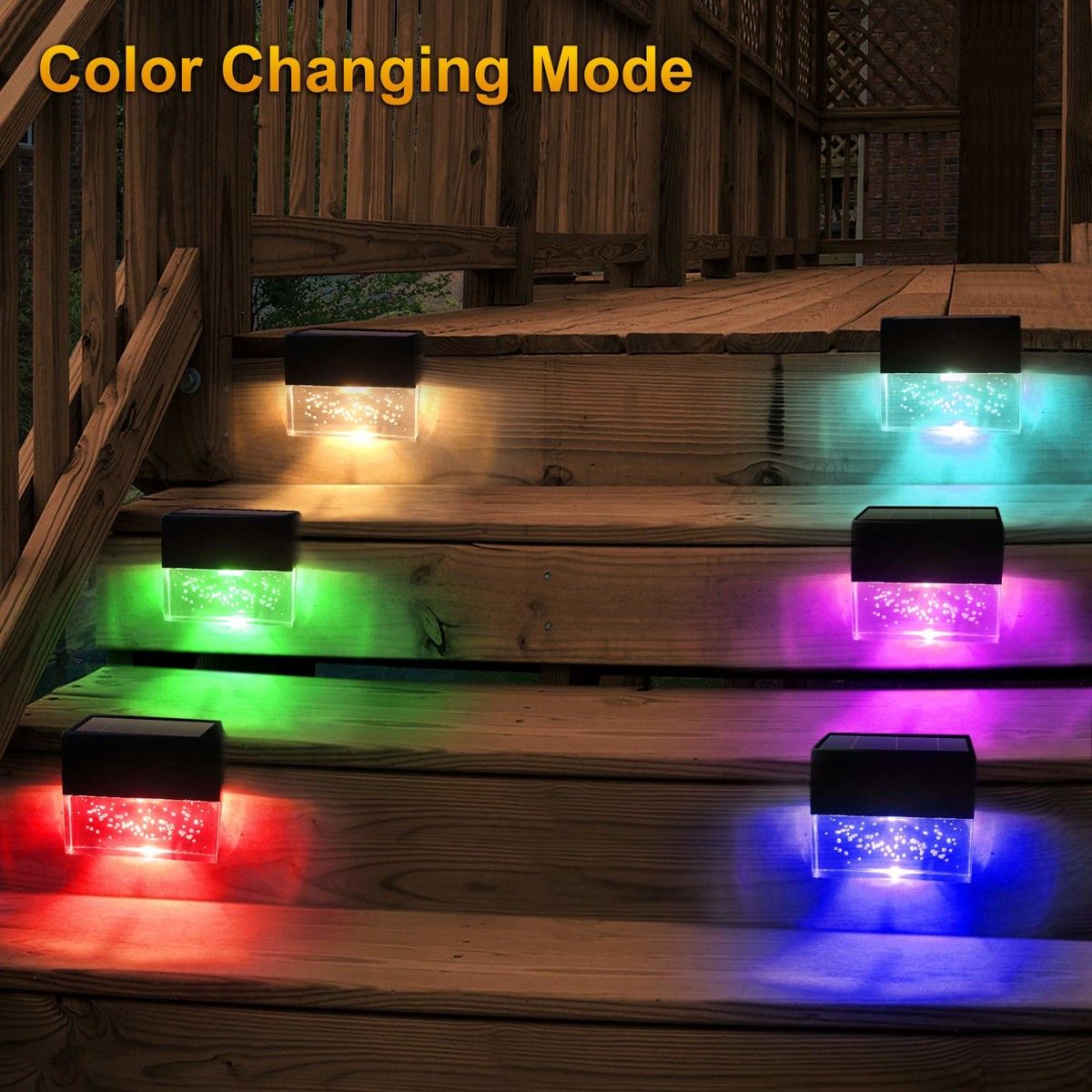 6 Pack Solar Deck Lights Led Solar Step Lights Outdoor Super Bright 10 lumens 2 Lighting Modes Acrylic Bubbles Warm White/Color Changin