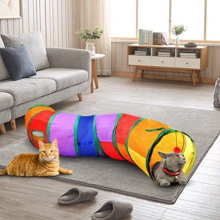 Blnboimrun Cat Tunnel with Play Ball Interactive Peek-a-Boo Cat Chute Cat Tube Toy Camouflage Square Tunnel for Indoor Cat 